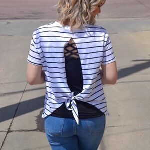 Listicle Black and White Striped Top